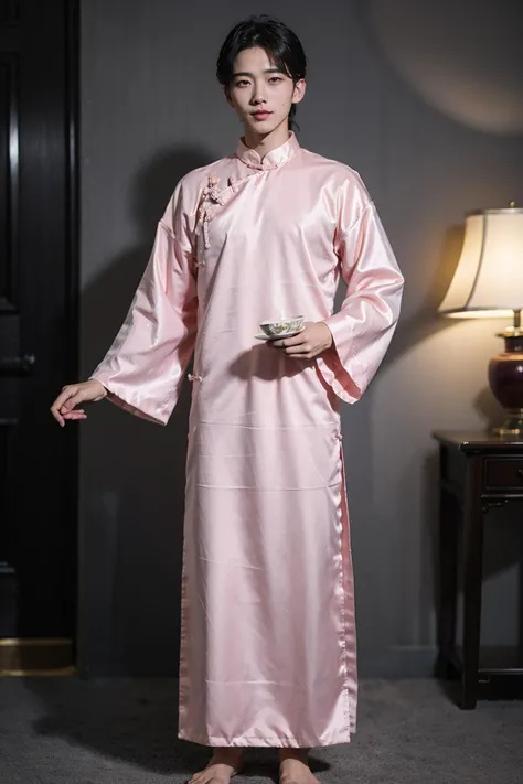 handsome male,look at viewer,pink chinese style robe<lora:xiangsheng-v2:0.6>