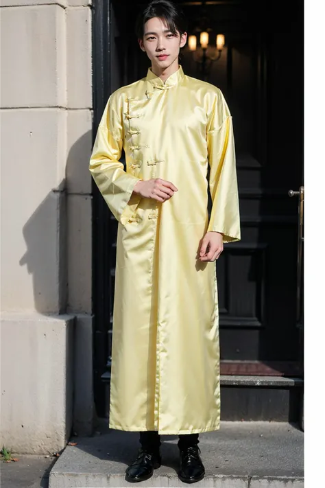 handsome male,look at viewer,yellow chinese style robe,<lora:xiangsheng-v2:0.6>