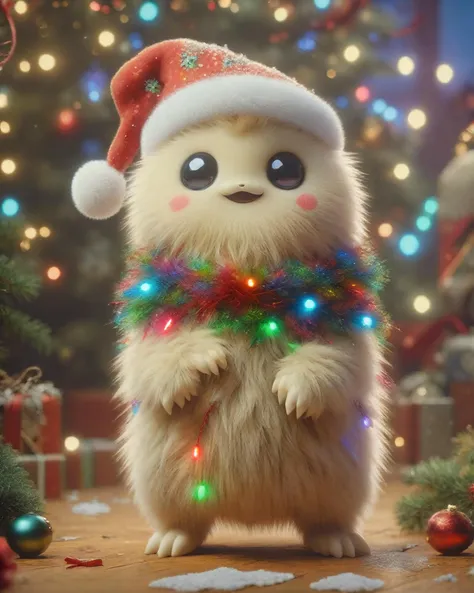 a close up of a furry animal wearing a santa hat