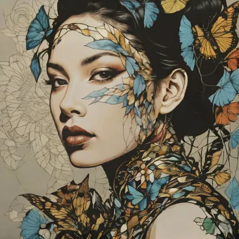 style of Sandra Chevrier, paper collage, iridescent, by Takato Yamamoto,  (pointed, Harlem Renaissance Art but extremely beautiful:1.4), (intricate details, masterpiece, best quality:1.4) , in the style of nicola samori, High Fashion, dynamic, dramatic, ha...