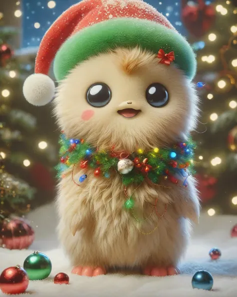 a close up of a stuffed animal wearing a santa hat