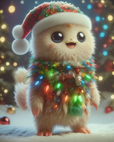 a close up of a furry animal wearing a santa hat