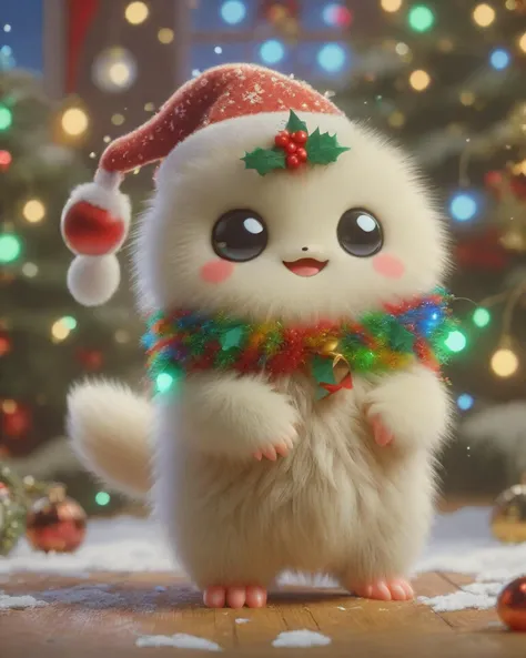 a close up of a cat wearing a santa hat and a garland