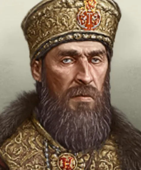 a painting of a man with a beard and a crown