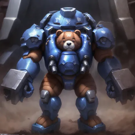 <lora:TerranTech R1:1> t3rran, full portrait of a (teddy bear:1.2) covered with blue armor, cute teddy eyes, heavy machine, no helmet, very detailed