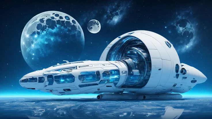 a close up of a spaceship with a moon in the background