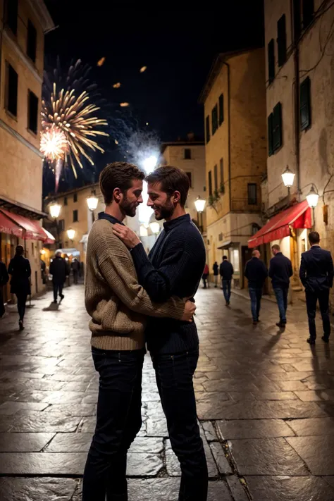 araffes in a city street with a firework in the background