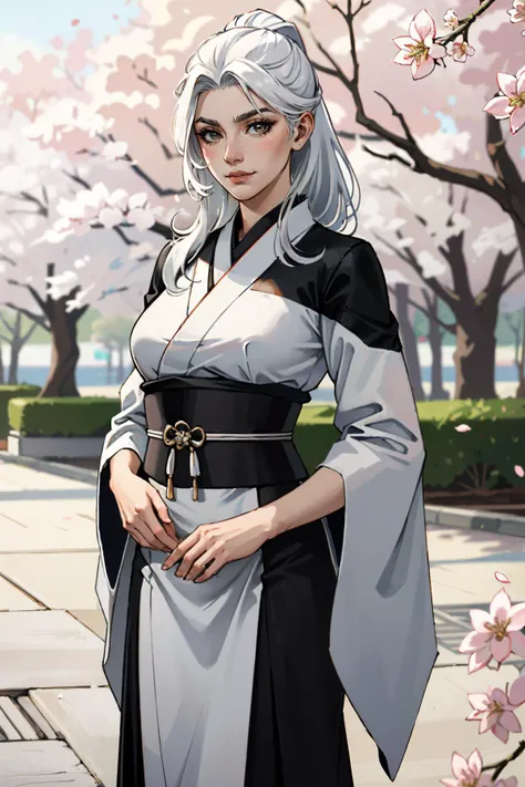 ((ultra detailed, masterpiece, absurdres))
 <lora:SpiderBlackCat:0.9>
SpiderBlackCat, 1girl, white hair, long hair, in a traditional kimono, surrounded by cherry blossoms