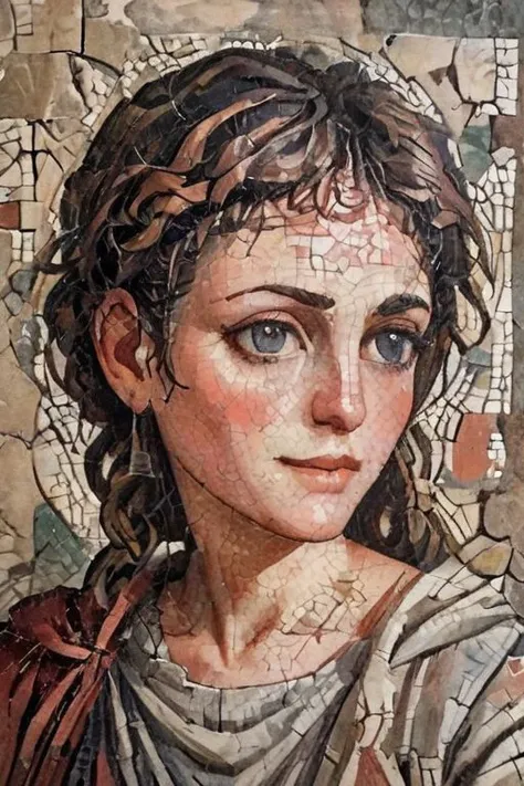 a close up of a mosaic of a woman with a headband