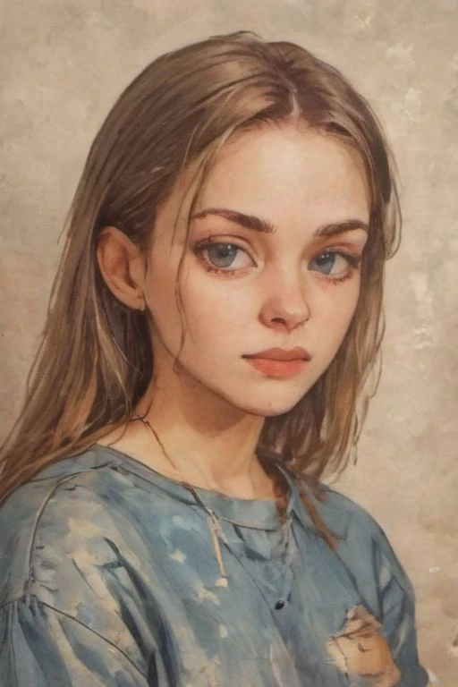 a painting of a woman with long hair and blue eyes