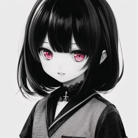 anime girl with pink eyes and black hair