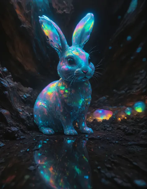 a (transparent) statue of a cute bunny of [glass|galactic nebula glow] and <lora:IOS_Iridescent_opal_style:.9>,    <lora:ral-exposure:0.8> ral-exposure, masterpiece, best quality,  <lora:Bio-Luminescence:0.5> in a bioluminescent cave, (bokeh:1.4), reflecti...