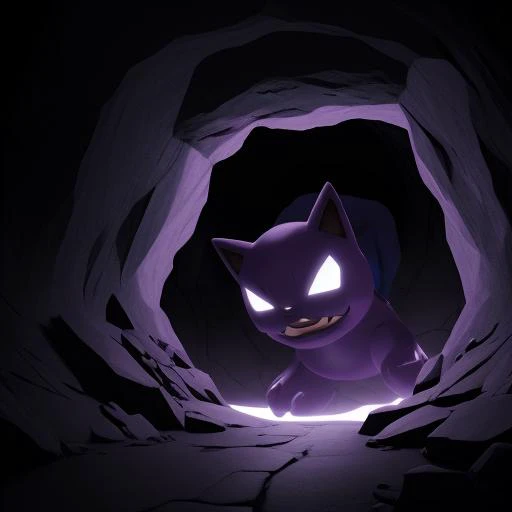 a cat in a cave with a light shining through it