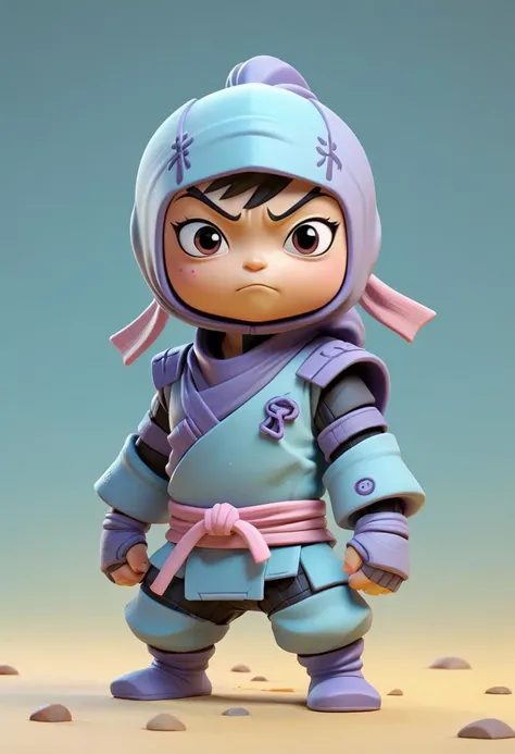 Tiny cute ninja toy, standing character, soft smooth lighting, soft pastel colors, skottie young, 3d blender render, polycount, modular constructivism, pop surrealism, physically based rendering, square image