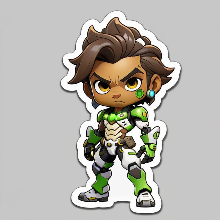 die-cut sticker, sticker, vector,  overwatch lucio chibi, white background