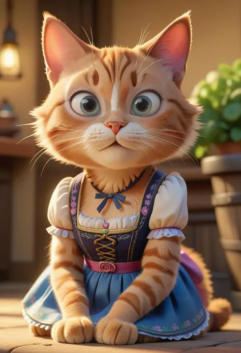 a close up of a cat wearing a dress and a flower pot