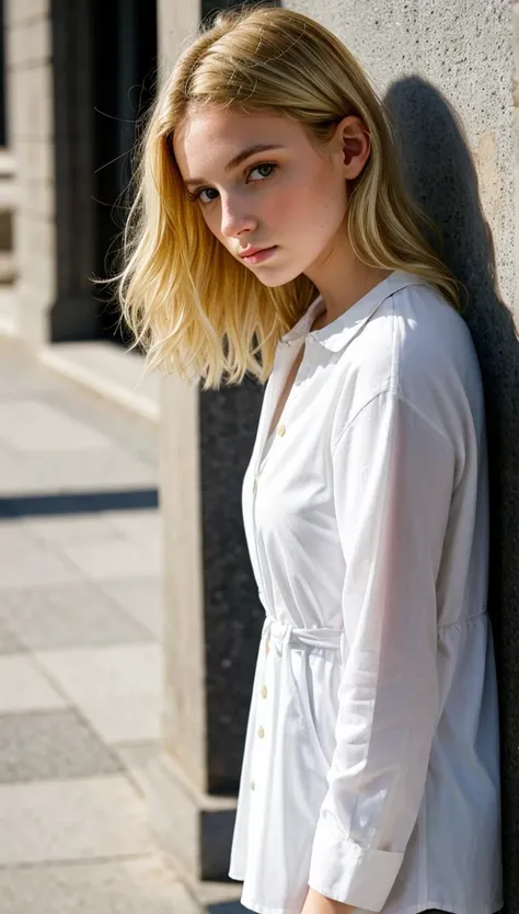 blonde girl, light contrast, hard shadows