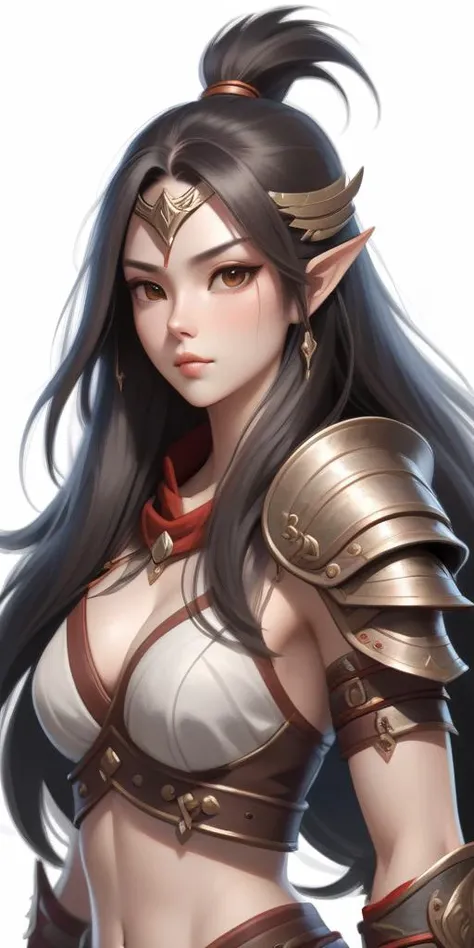 long hair female warrior close up character design,Concept design cheet,white background,