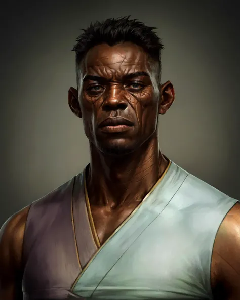 <lora:cedric peyravernay-000008:0.8>, cedric peyravernay, male focus, muscular, wrinkled skin, upper body, dark skin,