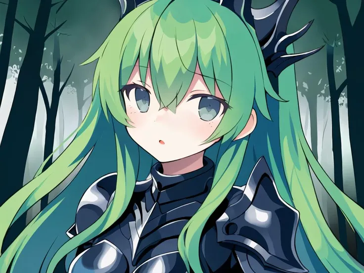 Gorgeous female photo, Masterpiece, best quality, best work, promotional art, beautiful face, dark forest, armor, rpg, foggy forest, horror