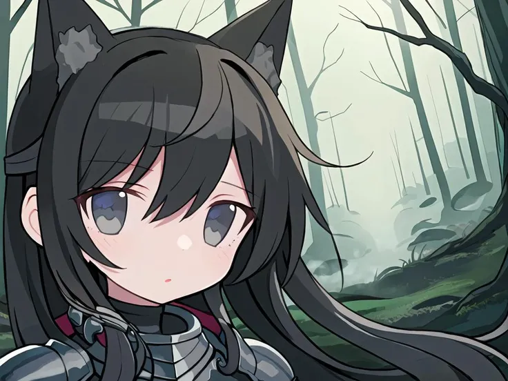 Gorgeous female photo, Masterpiece, best quality, best work, promotional art, beautiful face, dark forest, armor, rpg, foggy forest, horror