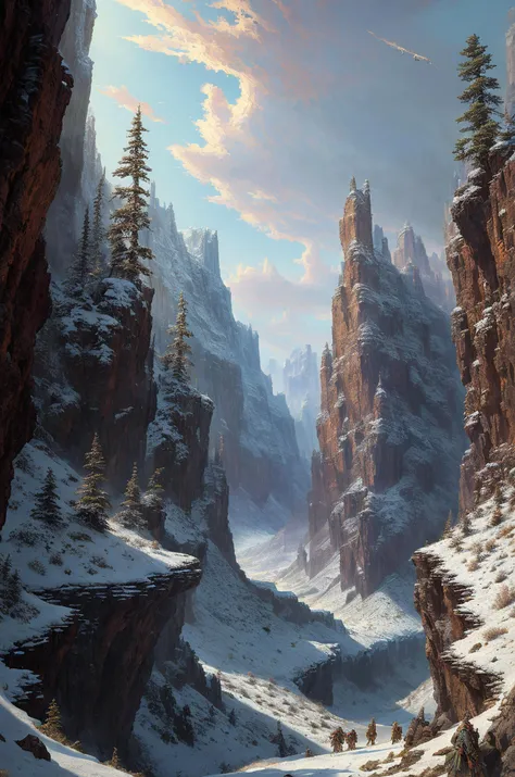 fantasy painting by greg rutkowski, a Canyon in Tundra area