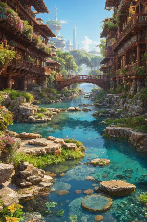 Undisturbed serene waters, Antique future cityscapes