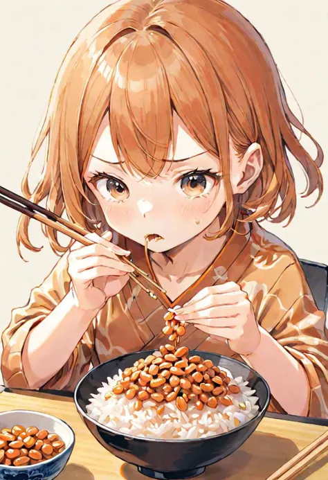 anime girl eating rice with chopsticks and chopsticks in front of her