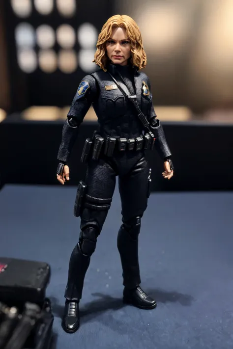 a close up of a toy figure of a woman in a black outfit