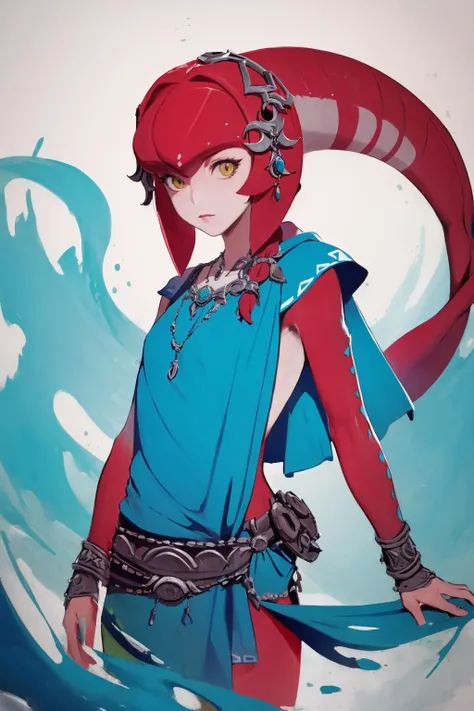 (masterpiece, best quality:1.3), (flat color:1.3),(colorful:1.3), cowboy shot, mipha (zelda), 1girl,solo, floating colorful water <lora:SilvermoonMix04:1>  <lora:MiphaV4:1>