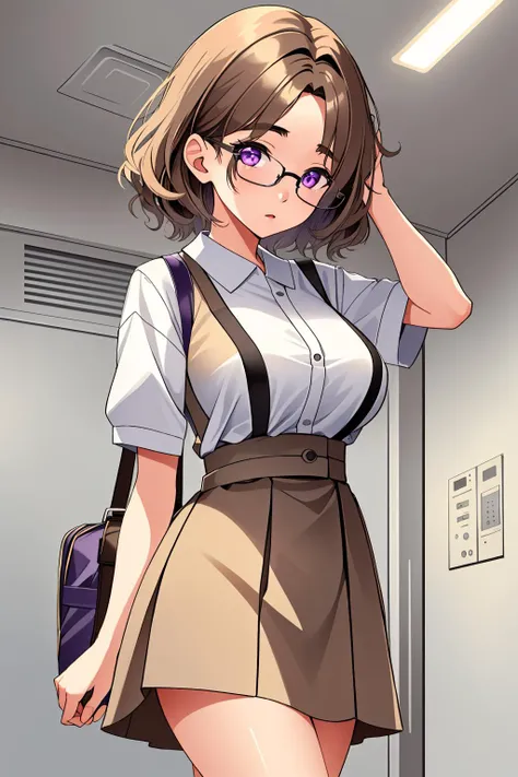 ((masterpiece, best quality, high quality)),1girl, (hospital), <lora:infirmary_v0.1:0.5> infirmary,  <lora:Mitsune Honda:0.7> (1girl, 3dcg 09, black-framed eyewear, eyebrow_through_hair, glasses, large breasts, light brown hair, mitsune honda, purple eyes,...