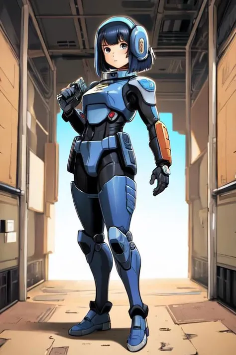 masterpiece by Masamune Shirow, drawing, cartoon, comics, 2d, flat ink, thick outline, realistic illustration medium full shot shot of a young space trooper woman on Mars, special infiltration unit elite corps