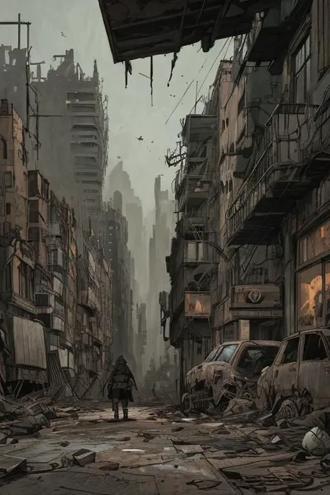 a picture taken from a video game shows a man walking through a city