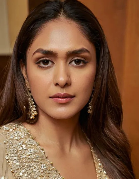 anusha pandey in a gold dress