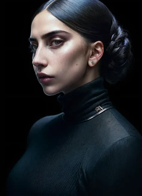 A stunning intricate full color portrait of (sks woman:1), wearing a black turtleneck, epic character composition, by ilya kuvshinov, alessio albi, nina masic, sharp focus, natural lighting, subsurface scattering, f2, 35mm, film grain, <lora:locon_gaga_v1_...