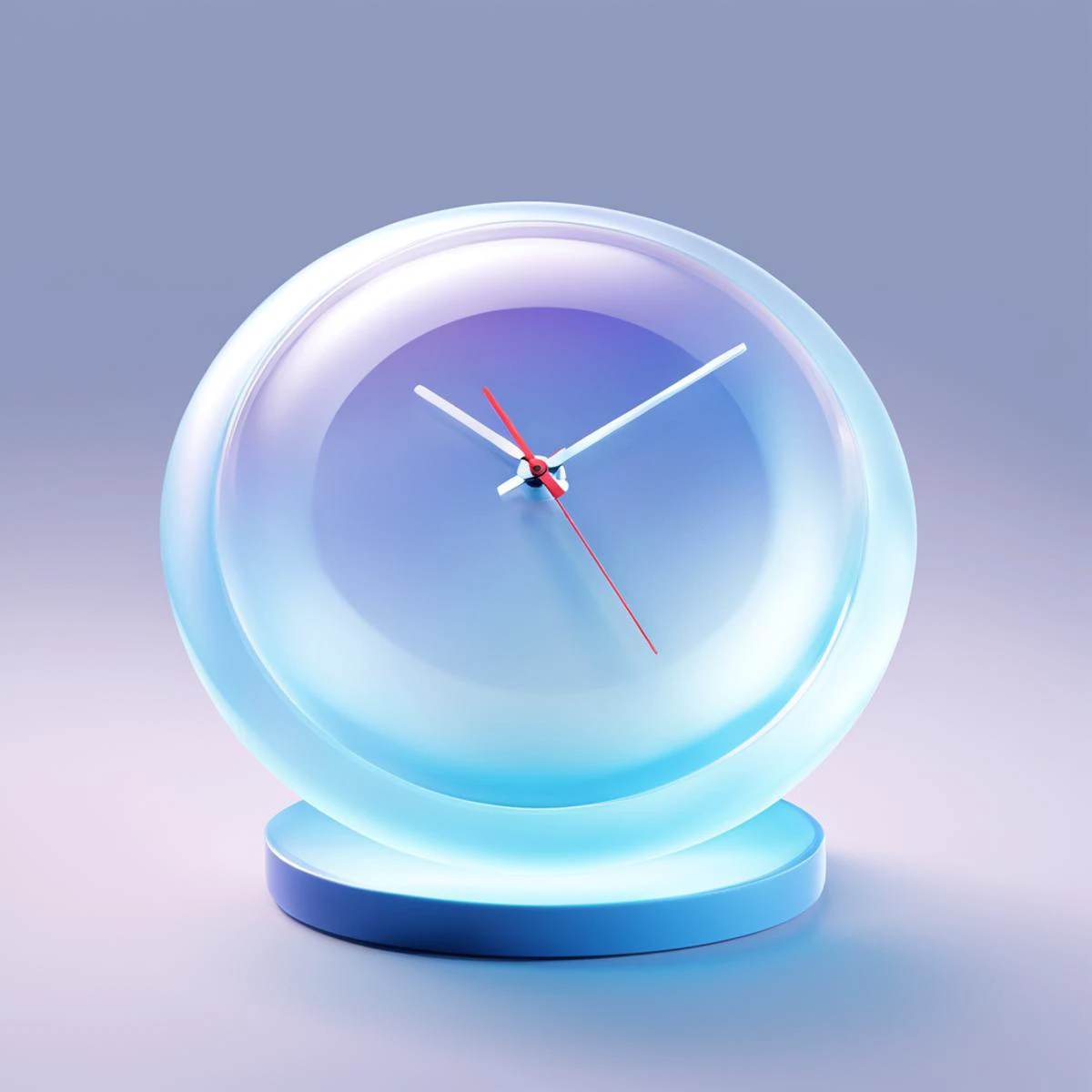 a close up of a clock with a blue base and a red hands