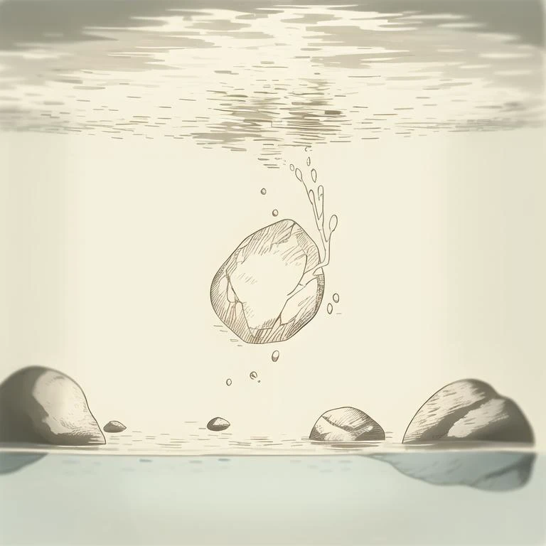 (masterpiece, best quality:1.1), (sketch:1.1), paper, no humans, (half underwater view:1.05), water, rock