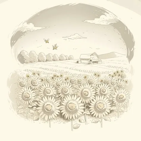 (masterpiece, best quality:1.2), (sketch:1.1), paper, no humans, outdoors, sunflower field, flowers, yellow, sky, plant, bees, horizon, petal, farm stand