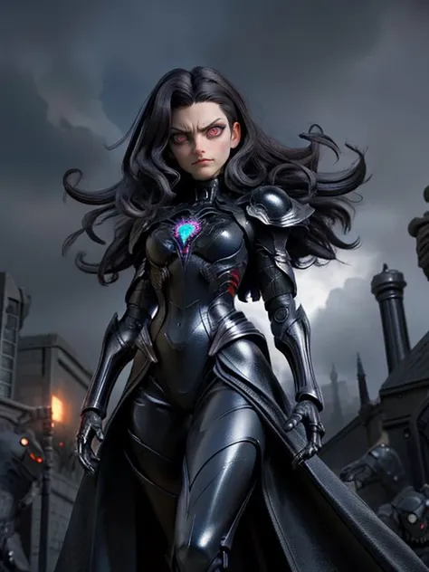 solo, (full body:0.6), detailed background, detailed face, (dystopian futuristic theme:1.1), (glowing eyes:1.05), angry expression, dark champion, unholy, black clothes, plated armor,  evil royal thorned crown, dynamic pose,  vultures in background, spider...