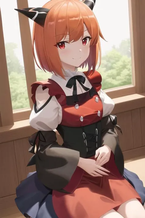 masterpiece, best quality,
laika_slime_300, 1girl, long_sleeves, orange_hair, puffy_sleeves, red_eyes, short_hair, smile, solo, pink skirt,