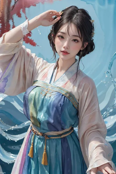 (half portrait:1.3), 
best quality,(masterpiece:1.2),photo realistic, raw photo, (fractal art:1.2),colorful,(abstract water color background:1.3), soothing tones,
1 female, mature female, (koh_amberheard:0.8), looking at viewer,  hanfu, song style, <lora:h...