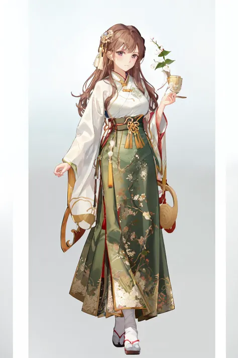 best quality, masterpiece,highly detailed,anime,1girl,hanfu,tangstyle,tang hanfu,tang style outfits,wearing under shan and chest ru skirt,perfect face,walking,simple background,looking at viewer,