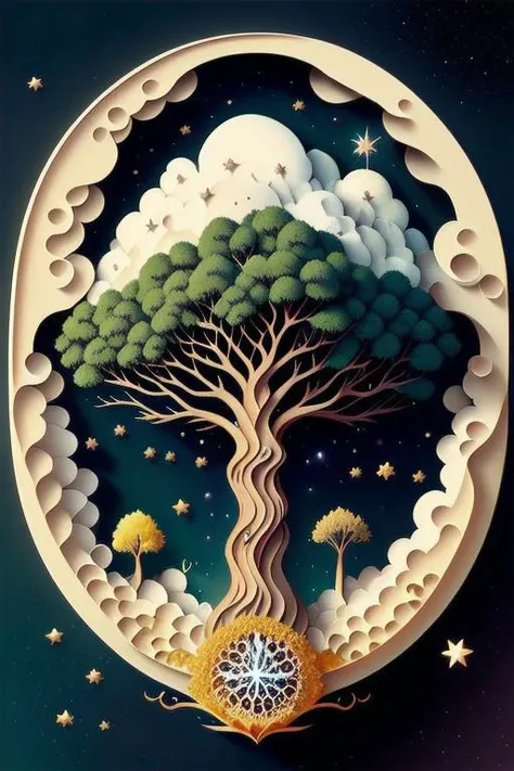 fluffy, floating, clouds, sky, stars, space, (Tree of Life)