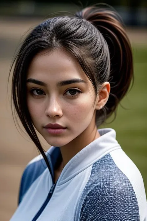 Portrait of beautiful woman in sportswear looking at camera