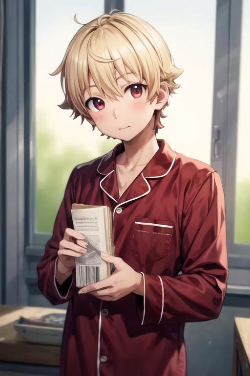 masterpiece, best quality, high quality, 1boy, solo, male focus, looking at viewer, upper body, <lora:subaru_uchimaki:0.74>, subaru_uchimaki, , pajamas