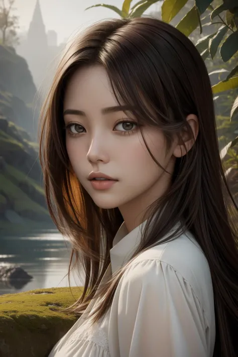 1girl, [ (stylized by Charles Victor Thirion:0.8) : (Lee Jeffries:1.3) : (Enoch Bolles:1.3) :7], landscape art, epic Unity Engine, Orton effect, top-down view of a lanky Korean (Female Designer:1.3) , the Designer is very Mecha-and Cartoony, her hair is St...