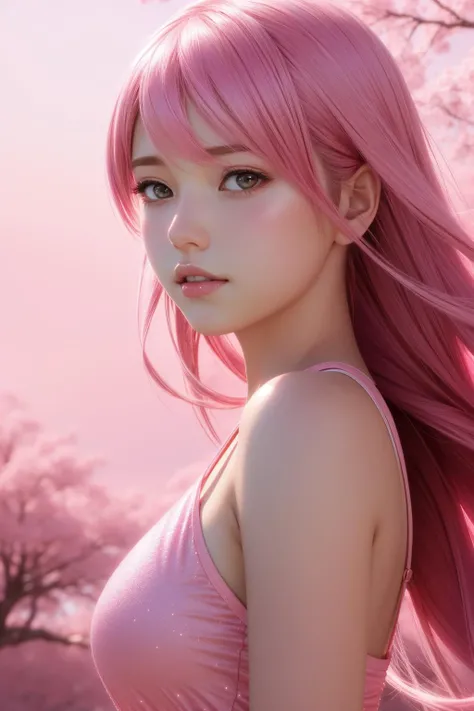 1girl, a pink scene, Nauru, everything is pink, perfect pink shading, pink atmospheric lighting, by makoto shinkai, stanley artgerm lau, wlop, rossdraws