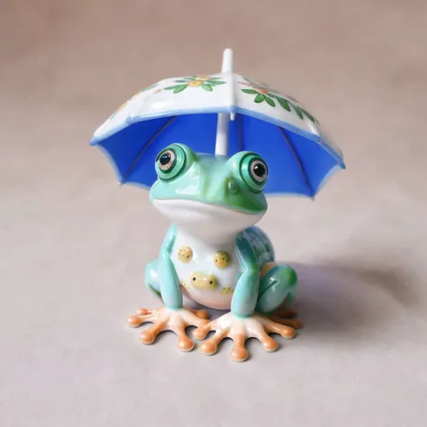 <lora:vallavica_animals:1.2>, vallavica_animals, porcelain animal, ceramic figurine, chibi, cute,  comic, eyes, frog, hair ornament, highres, karakasa obake, long hair, monochrome, smile, tongue, umbrella, wet, yukkuri shiteitte ne