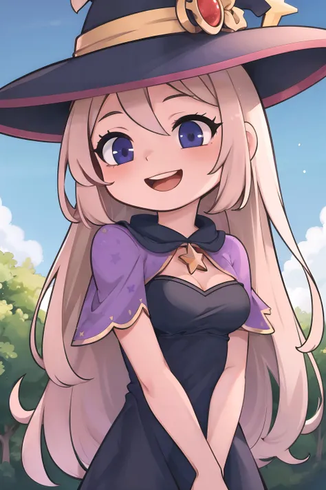 a cartoon girl in a witch hat and dress