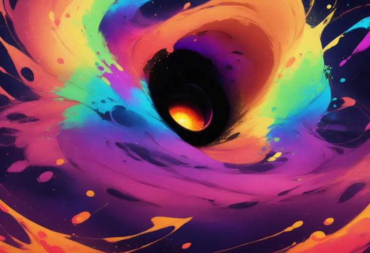 a close up of a colorful swirl with a black hole in the middle